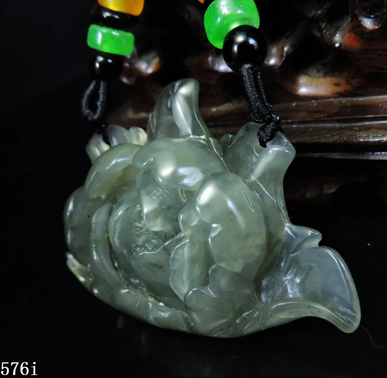 Jade Jewelry Natural Jade Pendant Necklace Hand-Carved peony flower Jadeite Necklace Pendant Gift No Treatment 576i