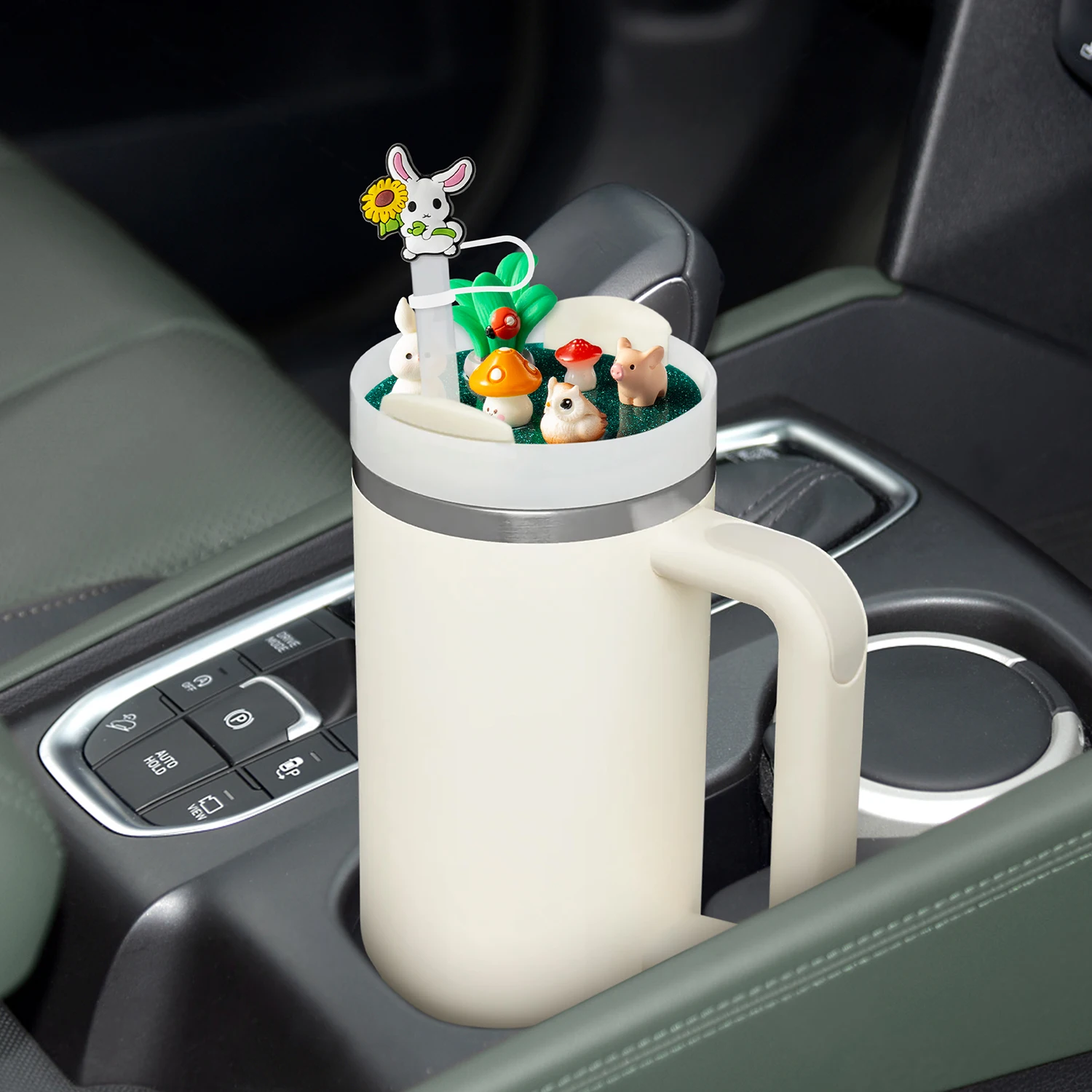 2pcs Cup Lid Rabbit Accessories Charms Fit For Stanley Cups H2.0 Accessories 30oz 40oz With Silicone Straw Cover Cap For Tumbler