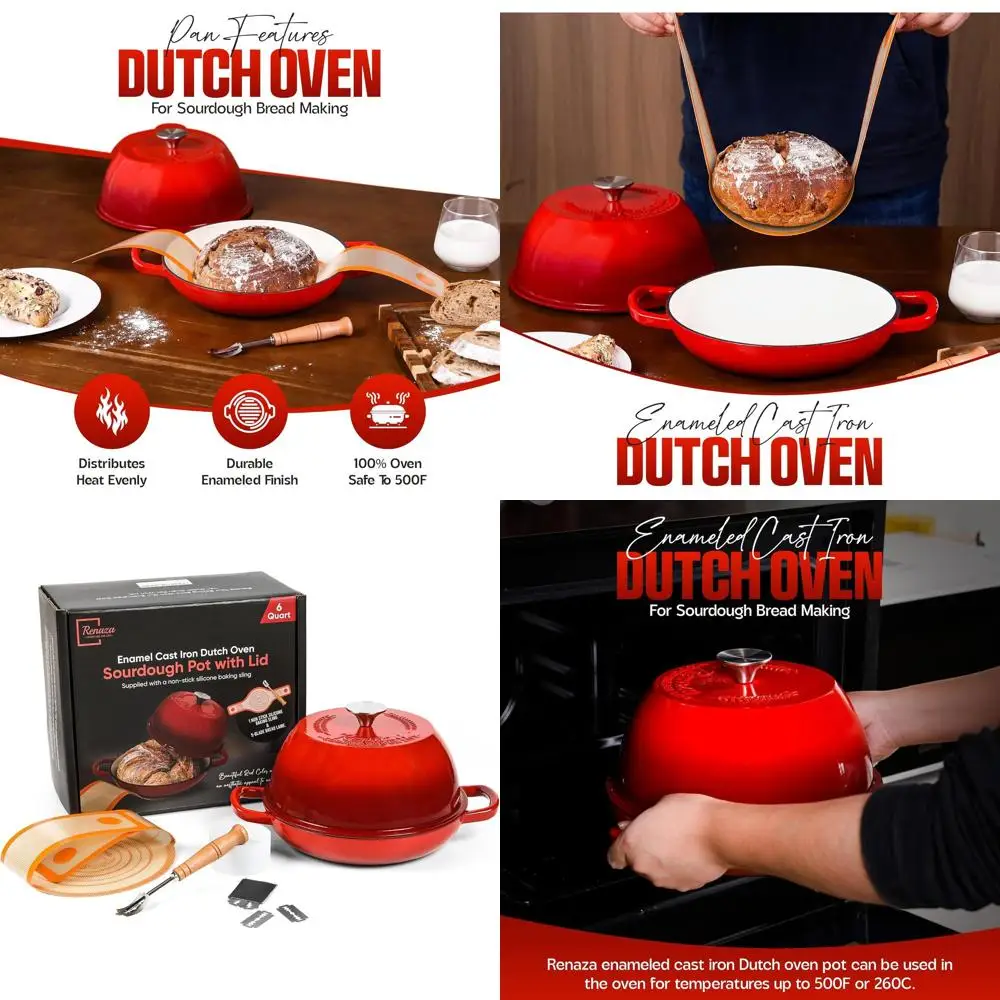 

10-дюймовая эмалированная чугунная голландская духовка для выпечки хлеба и запеканий — включает в себя лайме для хлеба и силиконовый строп, безопасность духовки