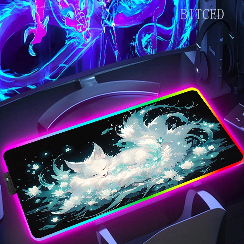 Fox RGB Pc Gamer Keyboard Mouse Pad Backlight Mousepad With lock edge LED Glowing Big Mouse Mats Rubber Gaming Computer Mausepad