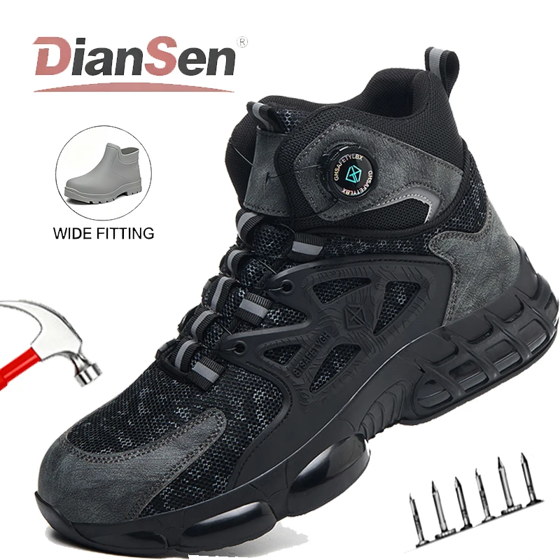 High Top Work Shoes & Boots Anti-smash Safety Shoes Mens Hiking Boots Indestructible Shoes Casual Walking Shoes Rotary Button