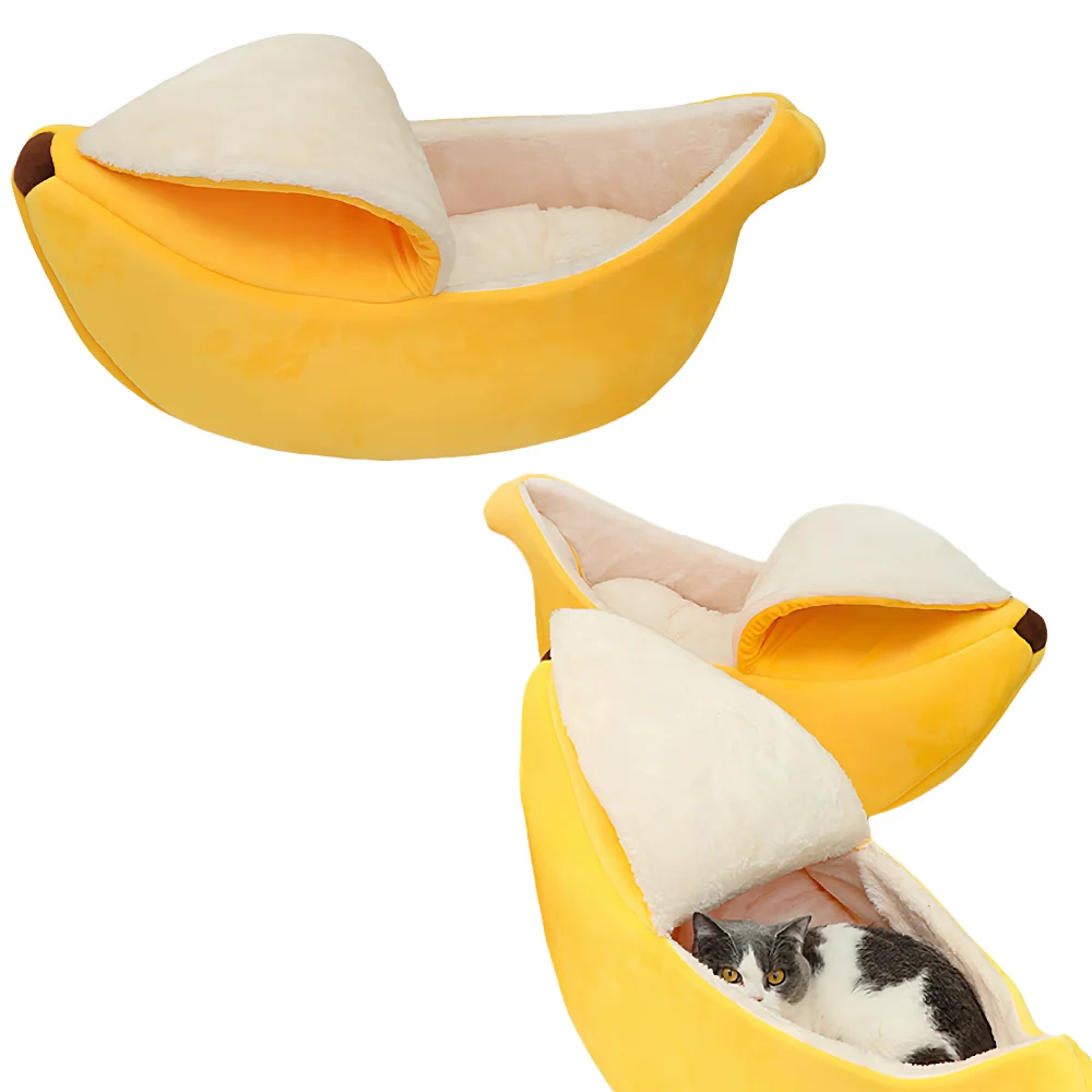 Pet Banana Style Covered Bed, Winter Summer No-Pillow Cat Dog Bed, 4-Season Dog Sleeping Nest, 1PC