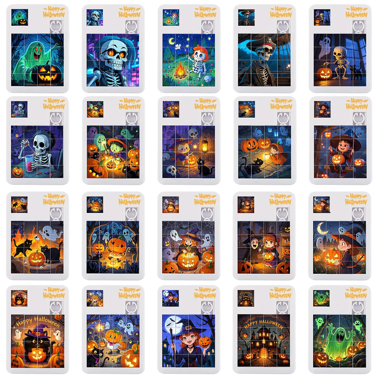 5 pièces enfants Puzzle Mobile Puzzle jouets Halloween dessin animé amusant coulissant en plastique Huarong route Puzzle jouets cadeaux de fête