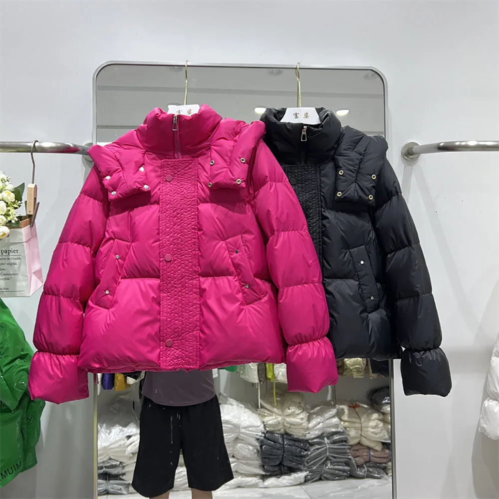 Chaquetas de plumón de estilo coreano para mujer, abrigo corto con capucha y cremallera, abrigo grueso y cálido para invierno, novedad de 2022