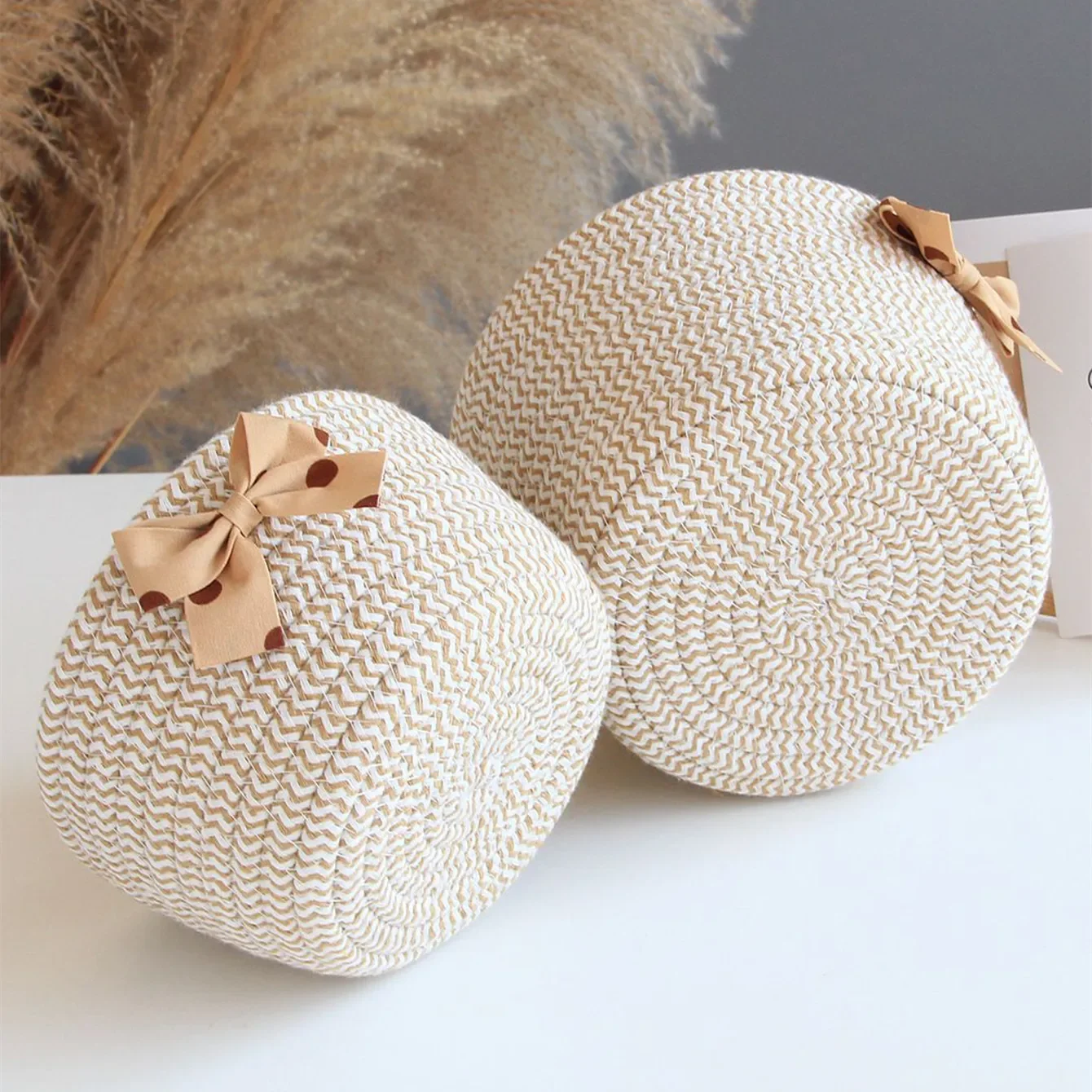 Cotton Rope Woven Storage Basket Fashion Bow Decoration Children\'s Toy Organizer Handmade Desktop Candy Snacks Sundries Boxes