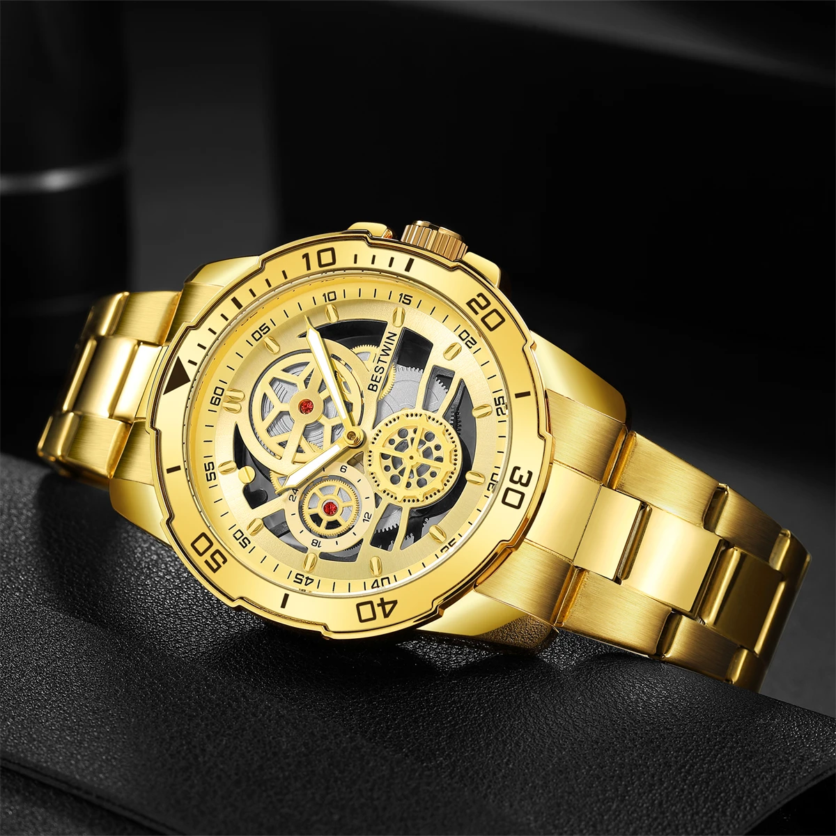 Luxury brand men's watch hollow large dial quartz clock alloy strap men's watch casual fashion party men's watch Relogio Homem