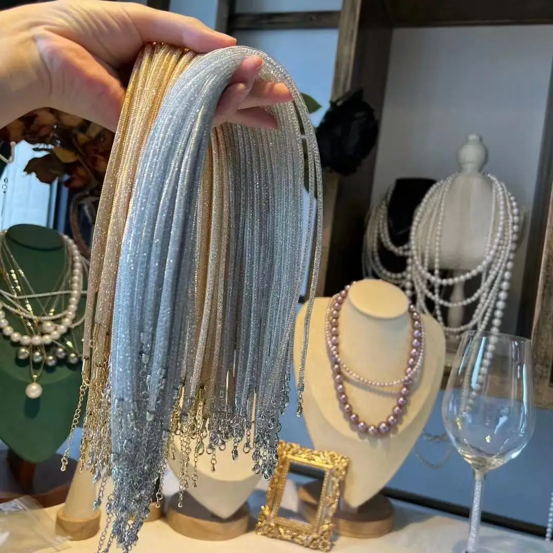 Customer Order Sparkling Crystal Imitation Diamond Mesh Necklace with Chain, Collarbone Chain Can Be Paired with Pendant