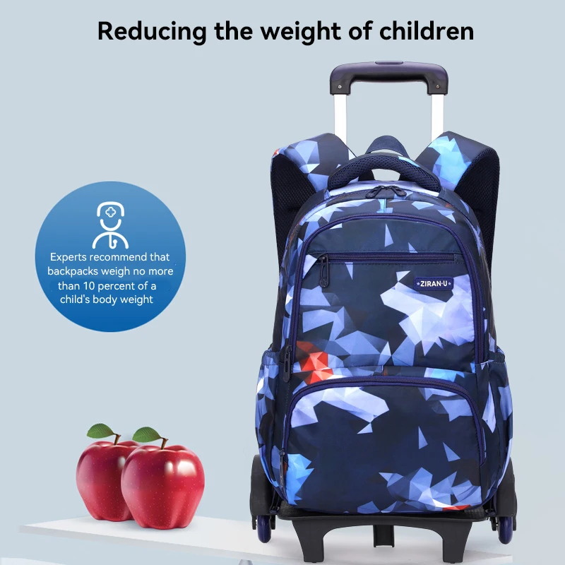 School Bag With Wheels Rolling Backpack for Boy Wheeled School Bag 6 Wheels Trolley Bookbag Carry on Luggage with Lunch Bag