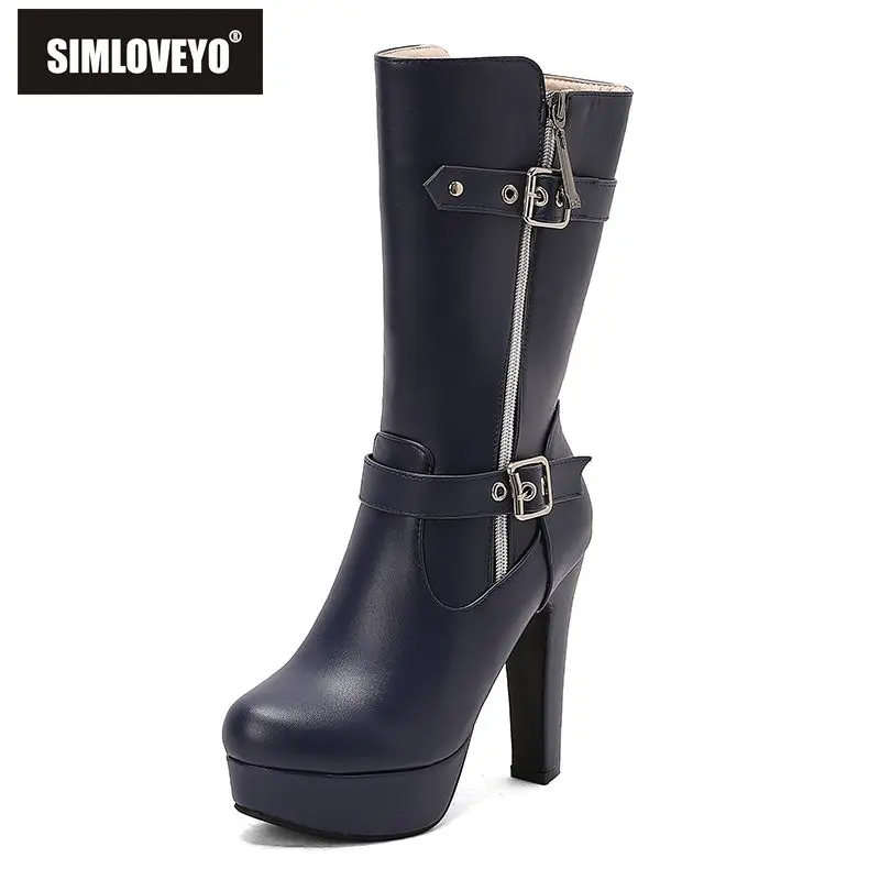 

SIMLOVEYO женская обувь до середины икры с круглым носком, каблуком 12 см, платформой, на молнии, с пряжками, размеры 44 48-50, стиль для свиданий, женский mujer