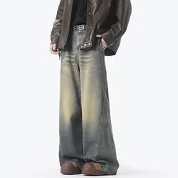 American Style Vintage Straight Jeans Men Retro Fashion Mopping Pants Unisex High Street Loose Casual Wide Leg Denim Pants