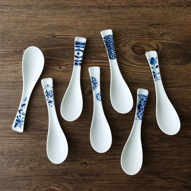 

1Pc Japanese Ramen Spoon Ceramic Blue Print Spoons Kitchen Tableware Accessories Utensilios De Cocina Cookware Parts