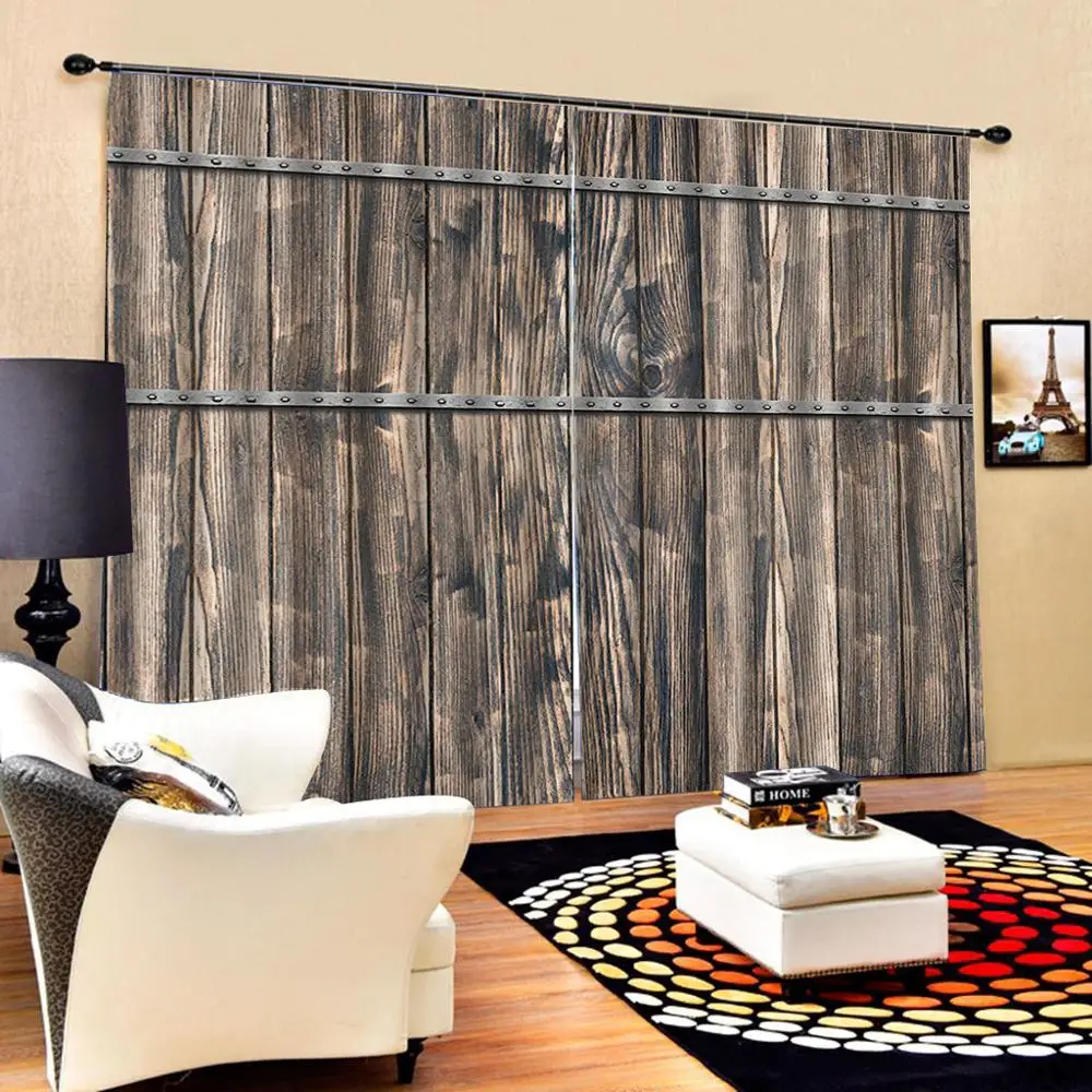 High quality custom brown woods 3D Curtain Luxury Blackout Window Curtain Living Room Drapes Cortinas