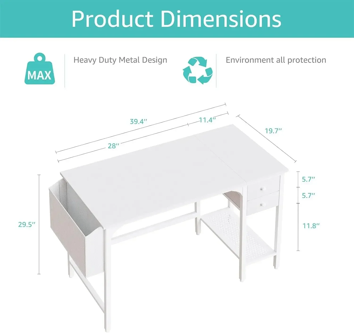 White Small Desk with Drawers - 40 Inch Computer Desk for Small Space Home Office, Modern Simple Study Writing Table PC Desks