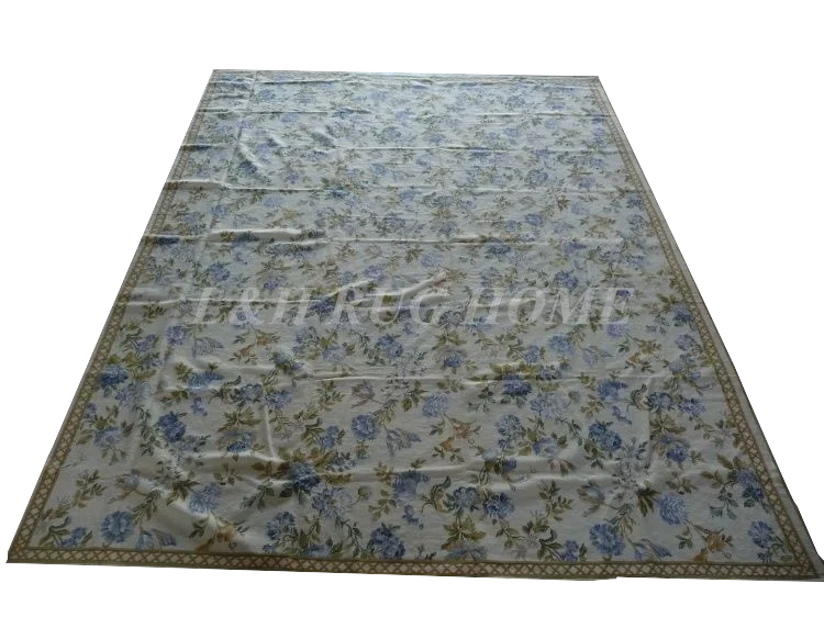 

Free shipping 9'x12' handmade woolen rug, needlepoint woolen carpet, 100% New Zealand Wool blue floralshigh quality