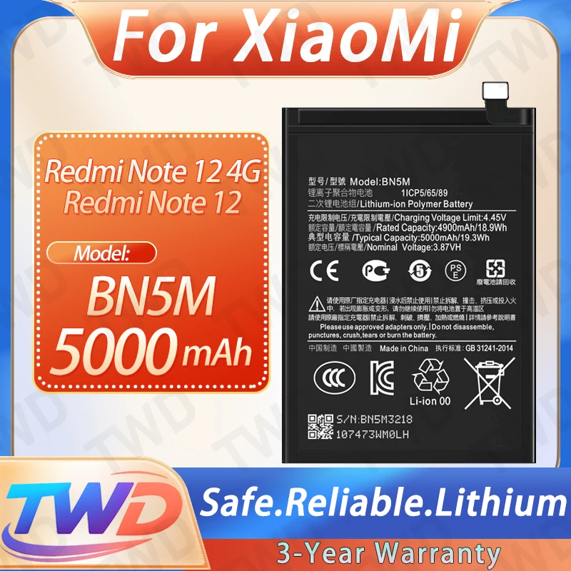 

BN5M 5000mAh Battery For Xiaomi Redmi Note 12 / Note 12 4G High Quality Lithium Power +Free Tools