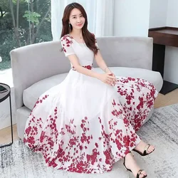 Sexy Women 2024 Summer Boho Maxi Club Dress Flower Printed Chiffon Long Party Robe Longue Femme Vestidos Y2k W202