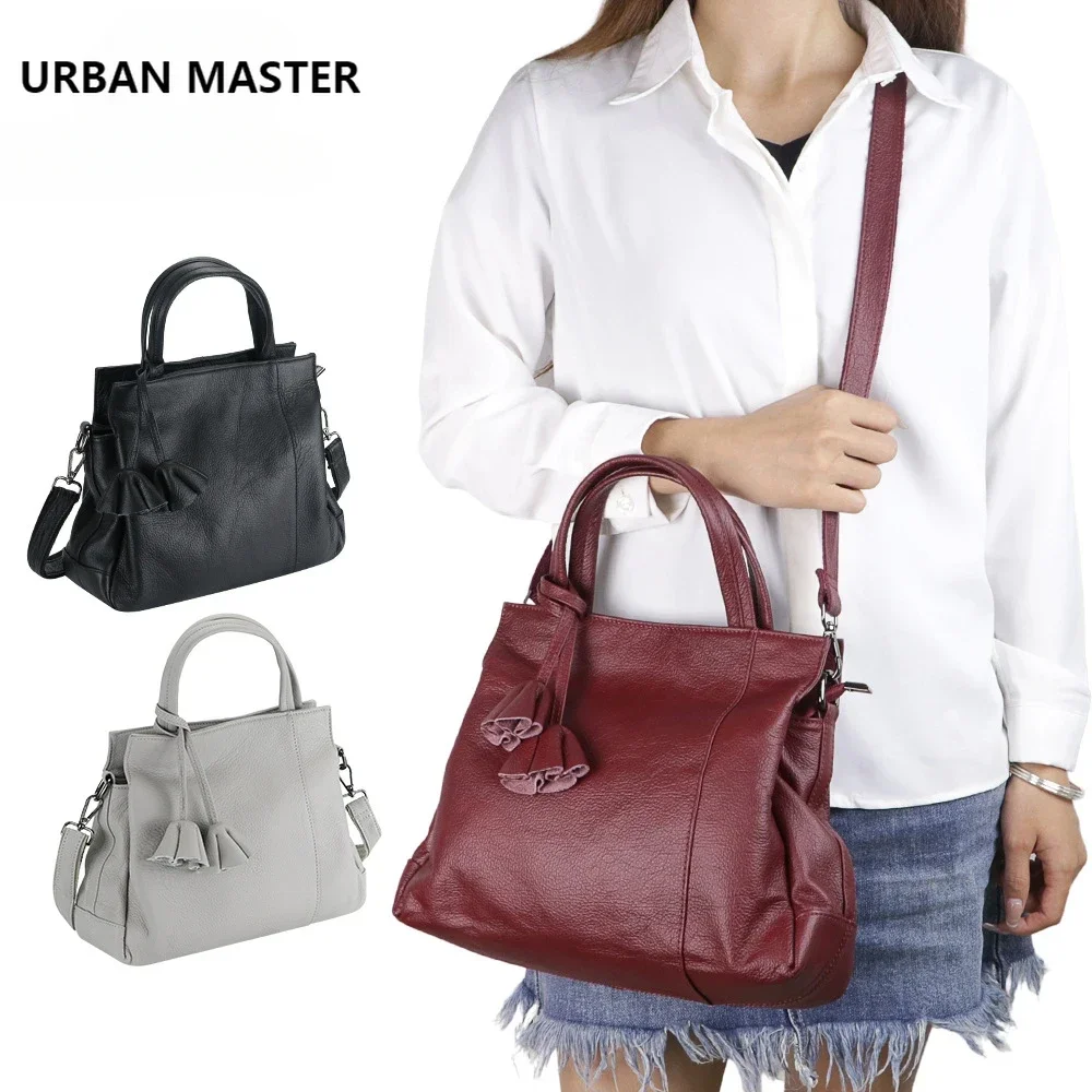 URBAN MASTER-Retro bolsa de couro genuíno para mulheres, grande capacidade sacos de ombro crossbody, sacola casual, cor sólida, 1950