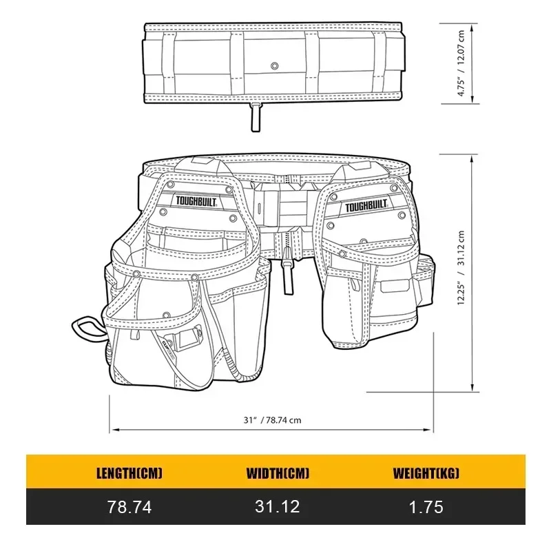 ToughBuilt TB-CT-111-CP 3PC Handyman Tool Belt Set Tools TOUGHBUILT Packaging Bag