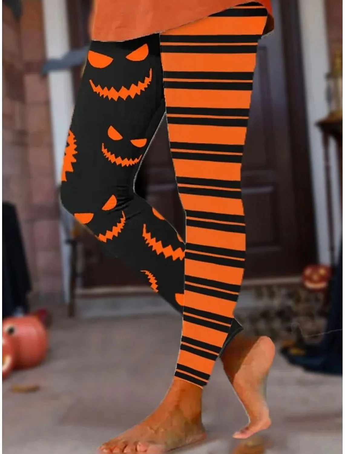Halloween Grafik Kürbis Bedruckte Damen Leggings Urlaub Vintage Mode Knöchellange Hose mit hoher Taille lässige Damenbekleidung