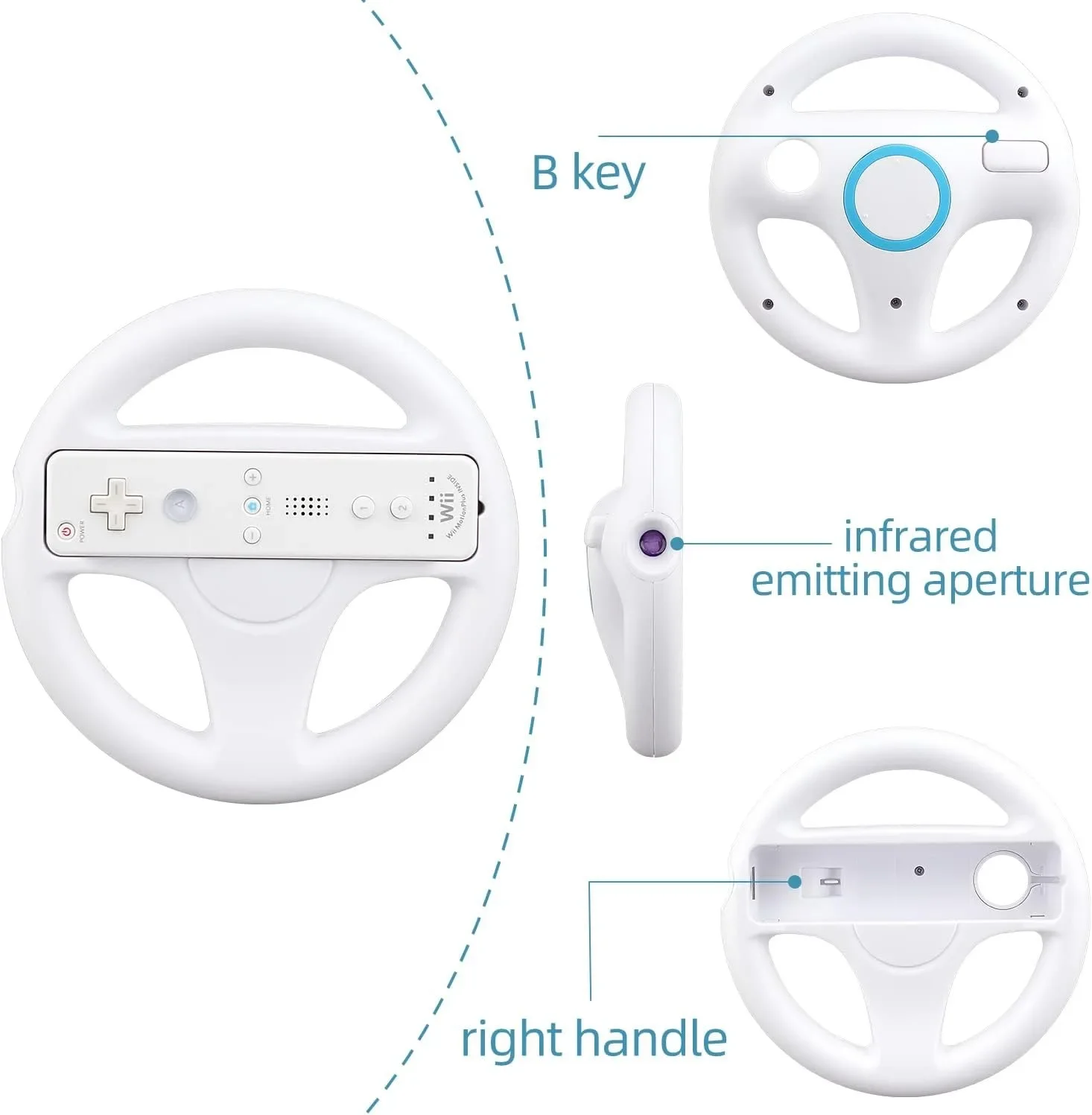 2Pcs Steering Wheel for Nintendo Wii Remote Game White Racing Wheel Game Controller wheel White Compatible with Mario Kart