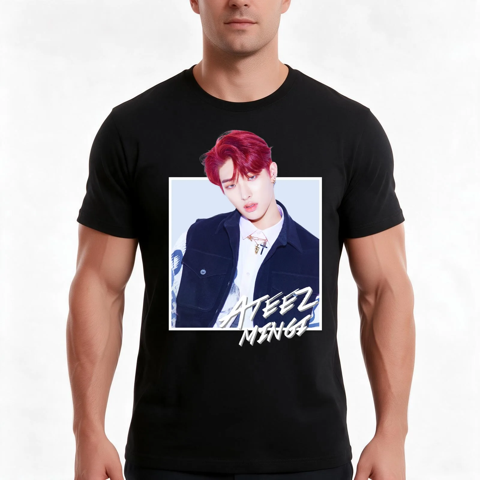 Ateez - Mingi T-Shirt Summer Casual Cotton Tee Oversized Streetwear Tops Vintage Graphic Print Loose Fit Short Sleeve