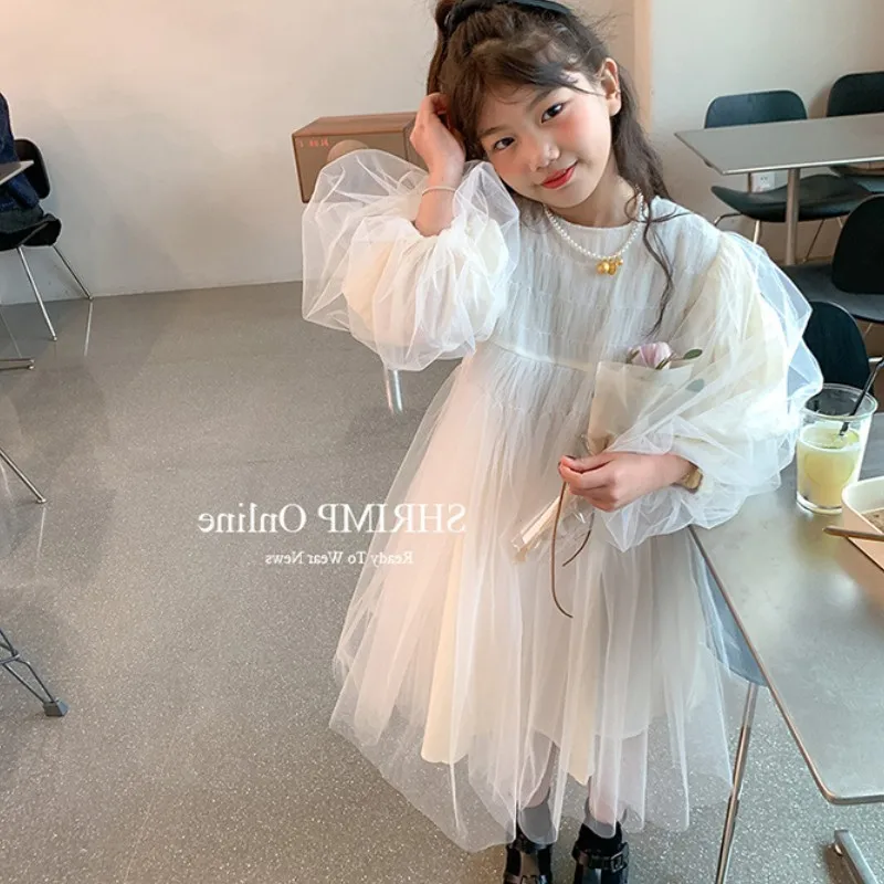Girl Dress Kids Baby Party Birthday Evening Gown 2023 Beige Spring Autumn Cotton Performance Flower Girl Dress Children Clothin