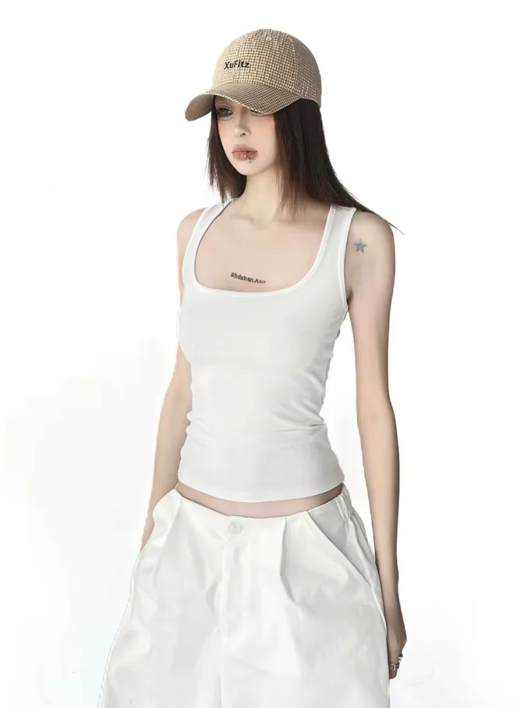 Low-Neck Strap Vest Women's Slim Fit Sleeveless Top 95 Cotton Summer Base Layer Shirt for Spring Summer Autumn