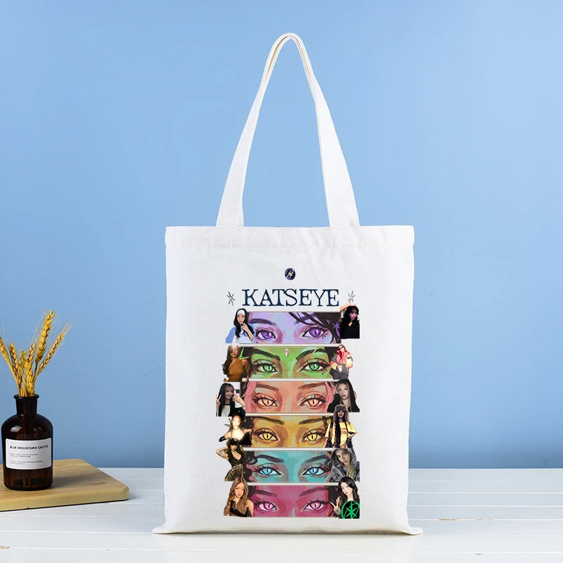 Nuova borsa di tela femminile Katseye Borse per la spesa di moda K Pop Girl Group Borse Borsa a tracolla da viaggio unisex Hip Hop Tote Y2k Gift