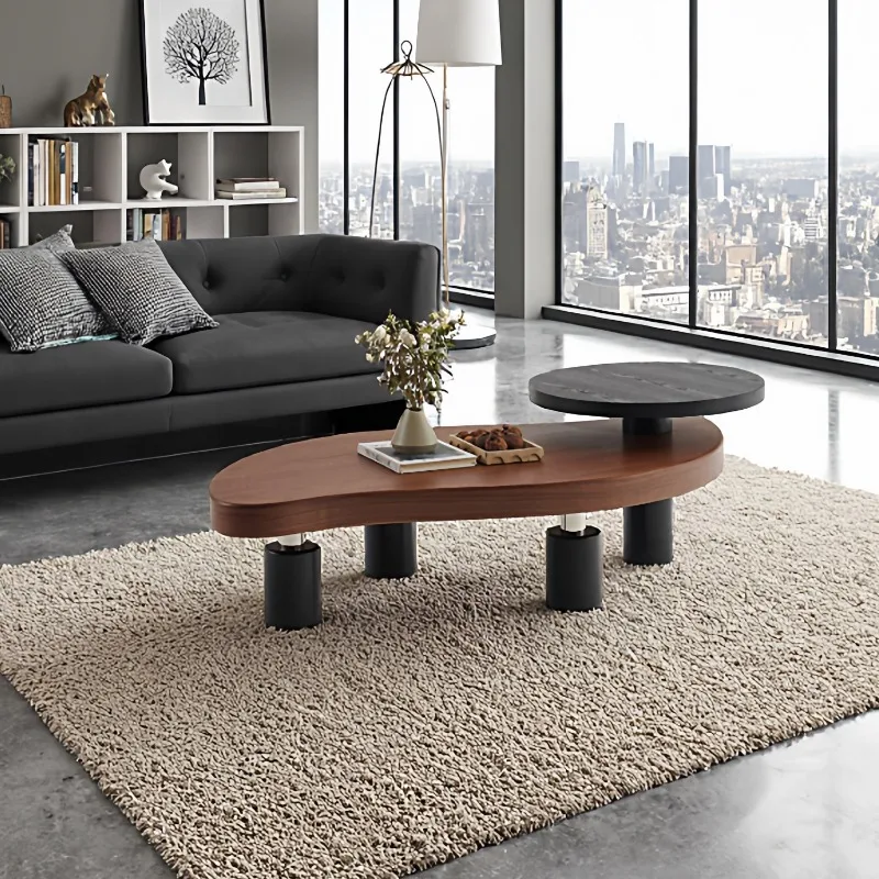 Minimalist living room home sticker solid wood leather coffee table designer large flat walnut color