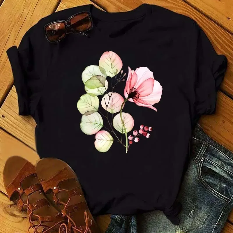 

Botanical Elegance Women's T-Shirt Series Exquisite Eucalyptus Floral Watercolor Tees Fashionable Short Sleeve Tops