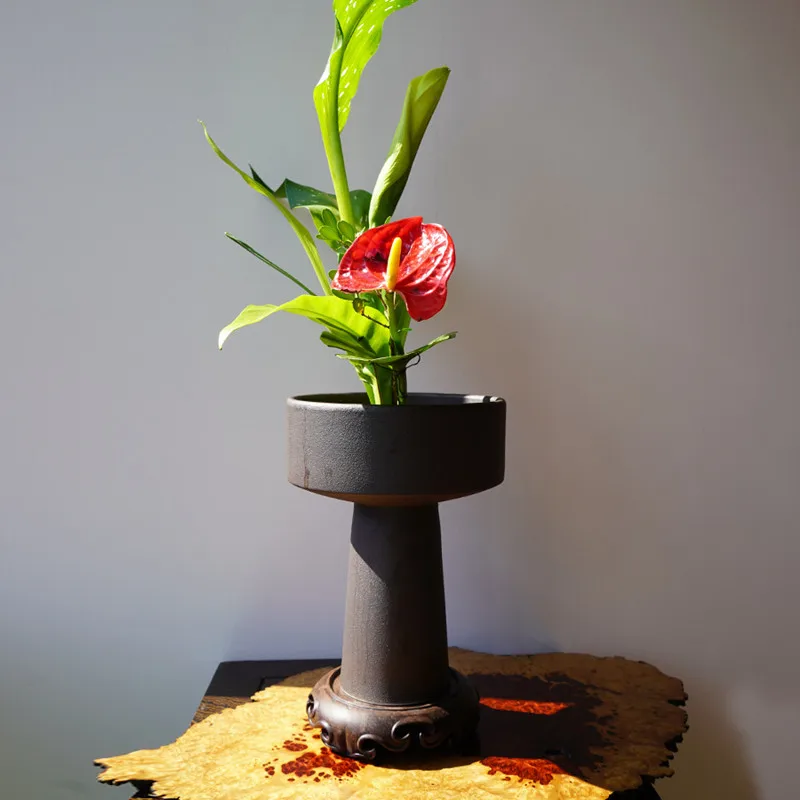 Imagem -05 - Estilo Japonês Ikebana pé Alto Fosco Vaso de Cerâmica Arranjo de Flores Vintage Decoração da Sala Home Acessórios