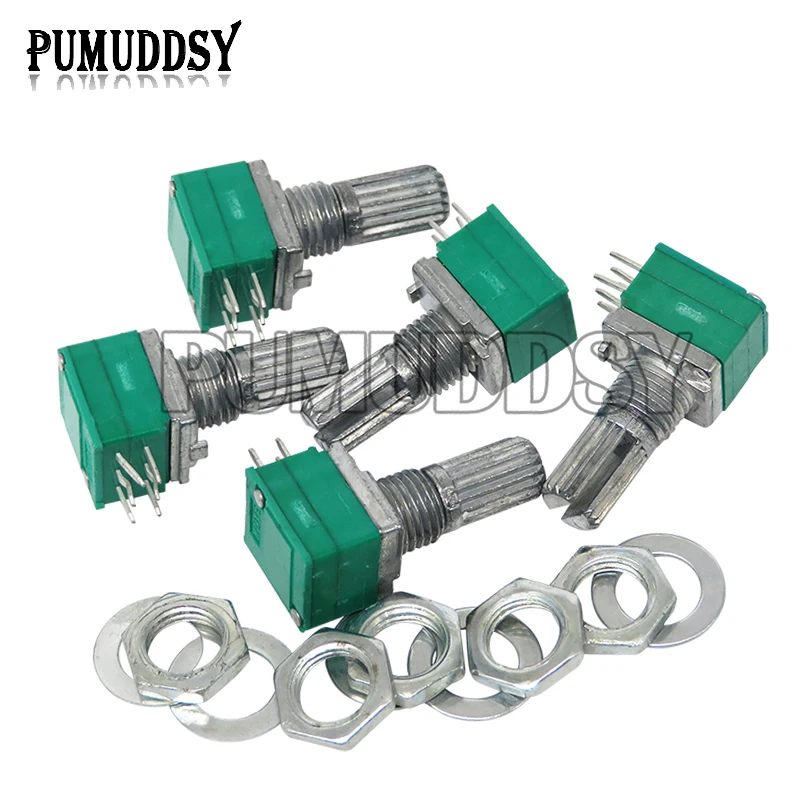 5PCS RK097G 5K 10K 20K 50K 100K 500K B5K with a switch audio 6PIN shaft 15mm  amplifier sealing Potentiometer RK097 Green