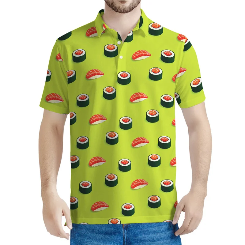 Colorful Cartoon Sushi 3d Print Polo Shirt Men Clothing Summer Casual Short Sleeved Loose T-Shirt Oversized Street Tops Tees