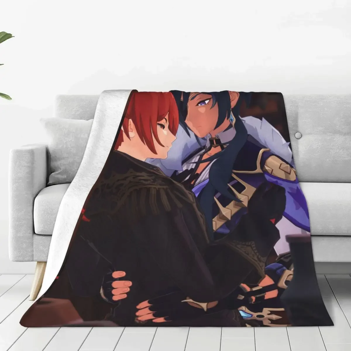 Diluc Kaeya Lgbt Blanket Fleece Genshin Impact Anime Soft Throw Blanket for Bedroom Sofa Bedspread