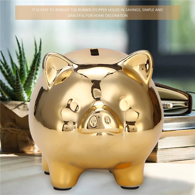 Ceramic Gold Pig Piggy Bank Cute Coin Piggy Bank Lucky Pig Decoration,Gold Pig