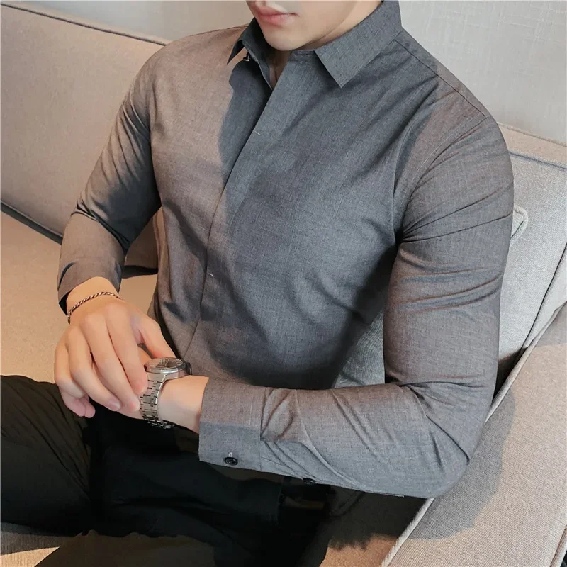 Men Long Sleeved Shirt 2024 Autumn New Anti-wrinkle Soft Solid Casual Elastic Slim Fit Camisas Y Blusas Streetwear Men Clothing