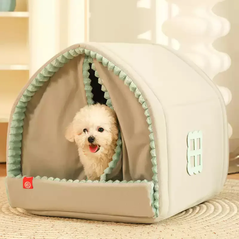 Winter Warm Enclosed Dog House for Small Dogs, Indoor Cat Bed & Igloo Style Pet Bed with Plush Mat Cold Weather