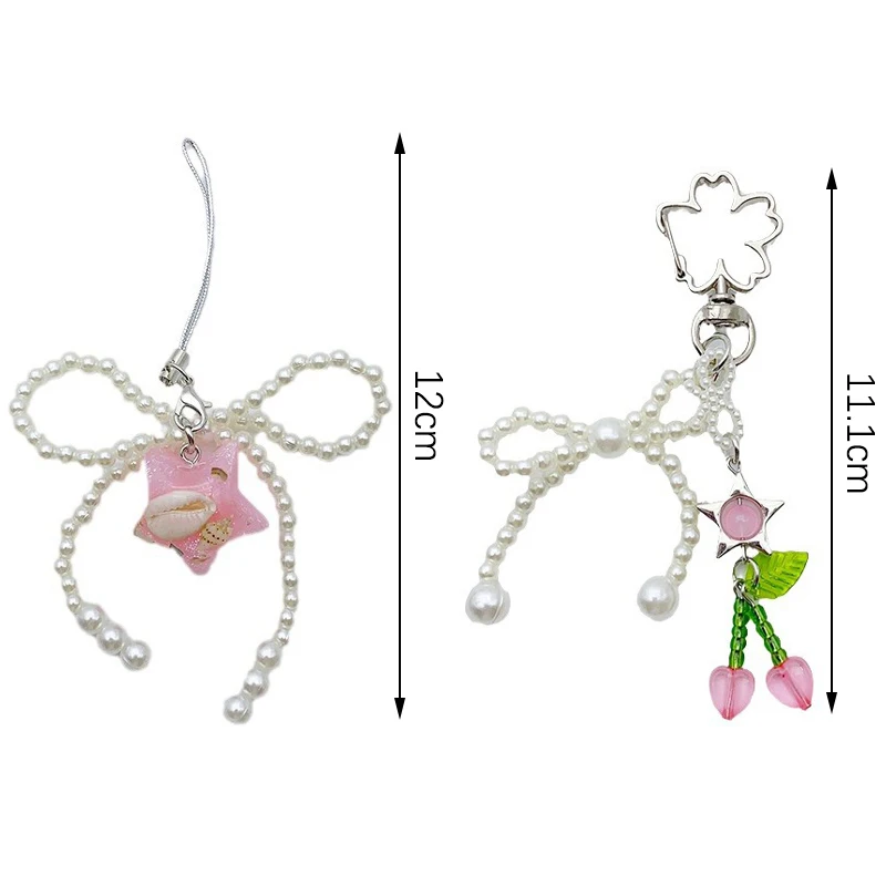 Fashion Delicate Pearl Bowknot Handmade Keychain Pendant Creative Sweet Backpack Decoration Mobile Phone Chain Lanyard Gifts