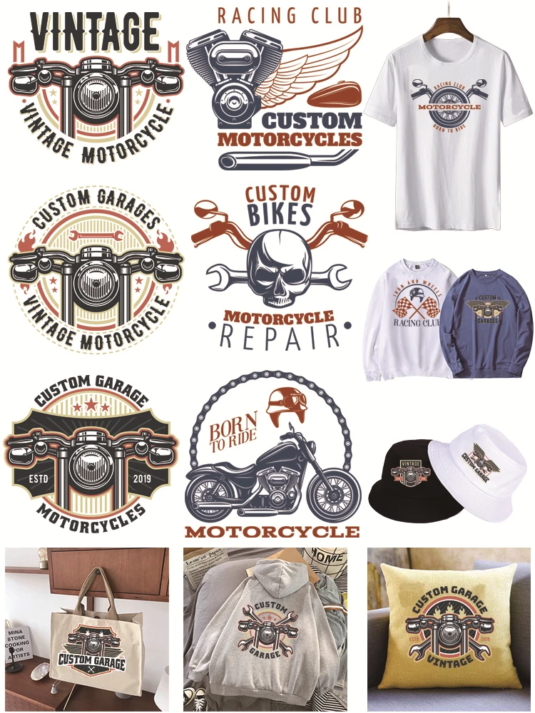 Ретро-нашивки MOTORRACING CLUB, наклейки, термонаклейки для одежды, DIY-наклейки для декора одежды.