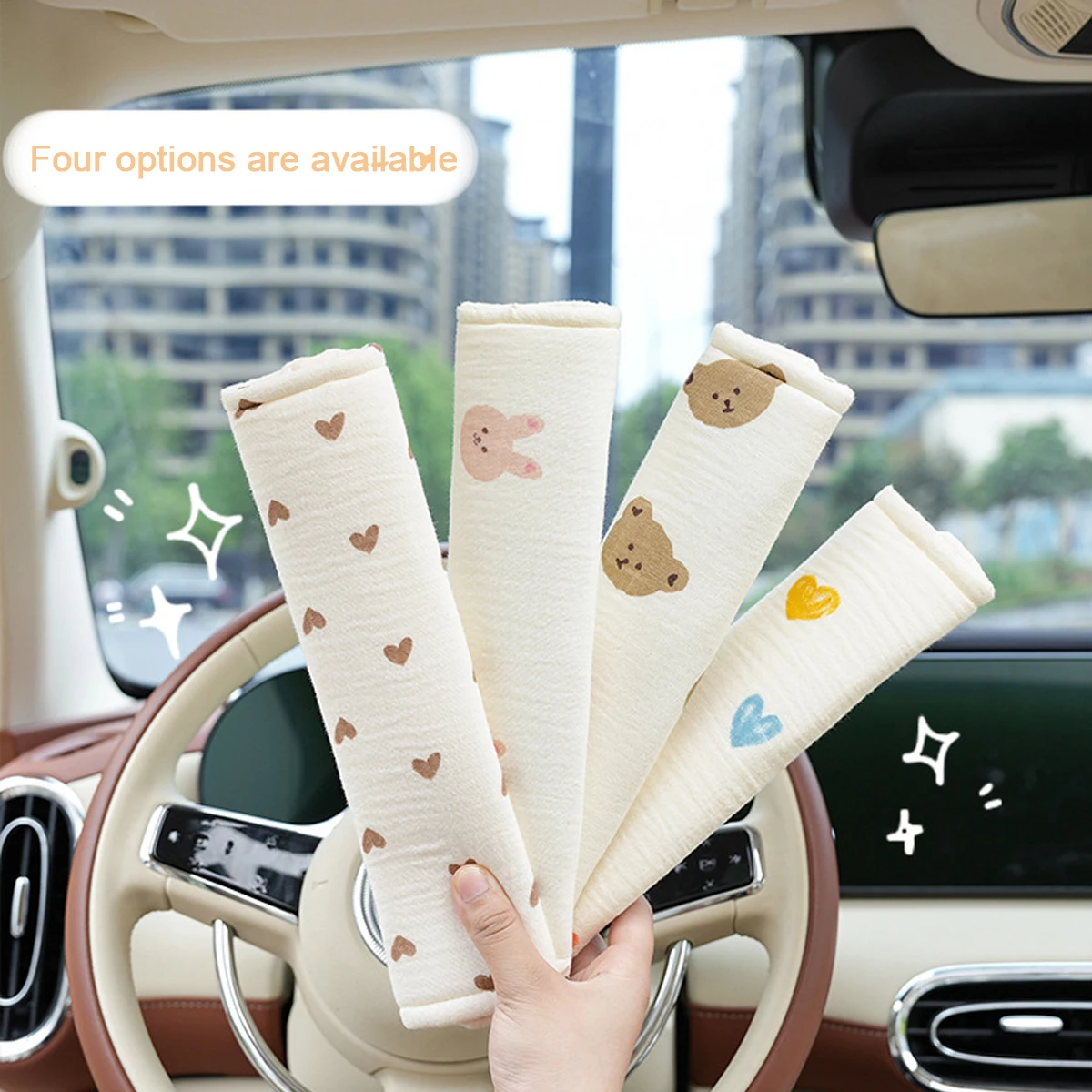 1pc Cartoon Bear and Rabbit Seat Belt Shoulder Cover High-end Car Seat Belt Shoulder Cover Universal for All Seasons Car Interio