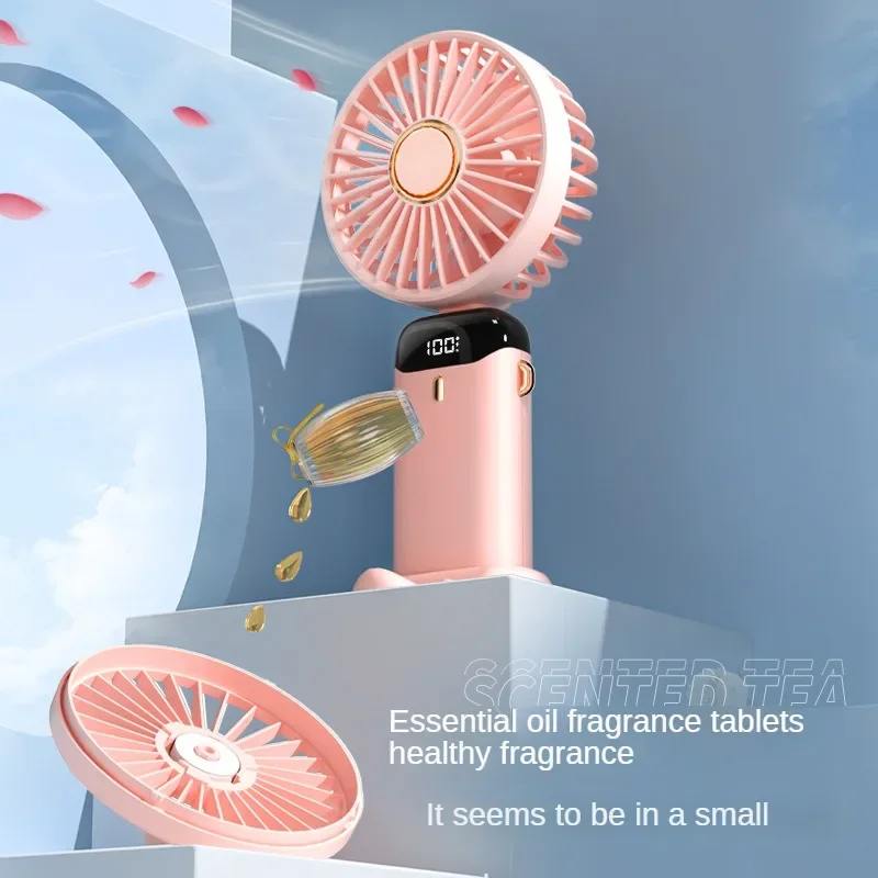 2024 Nieuwe Draagbare Ventilator Opvouwbare Aromatherapie Led Real-Time Display Windsnelheid Stille Oplaadbare Ventilator Kampeerbenodigdheden