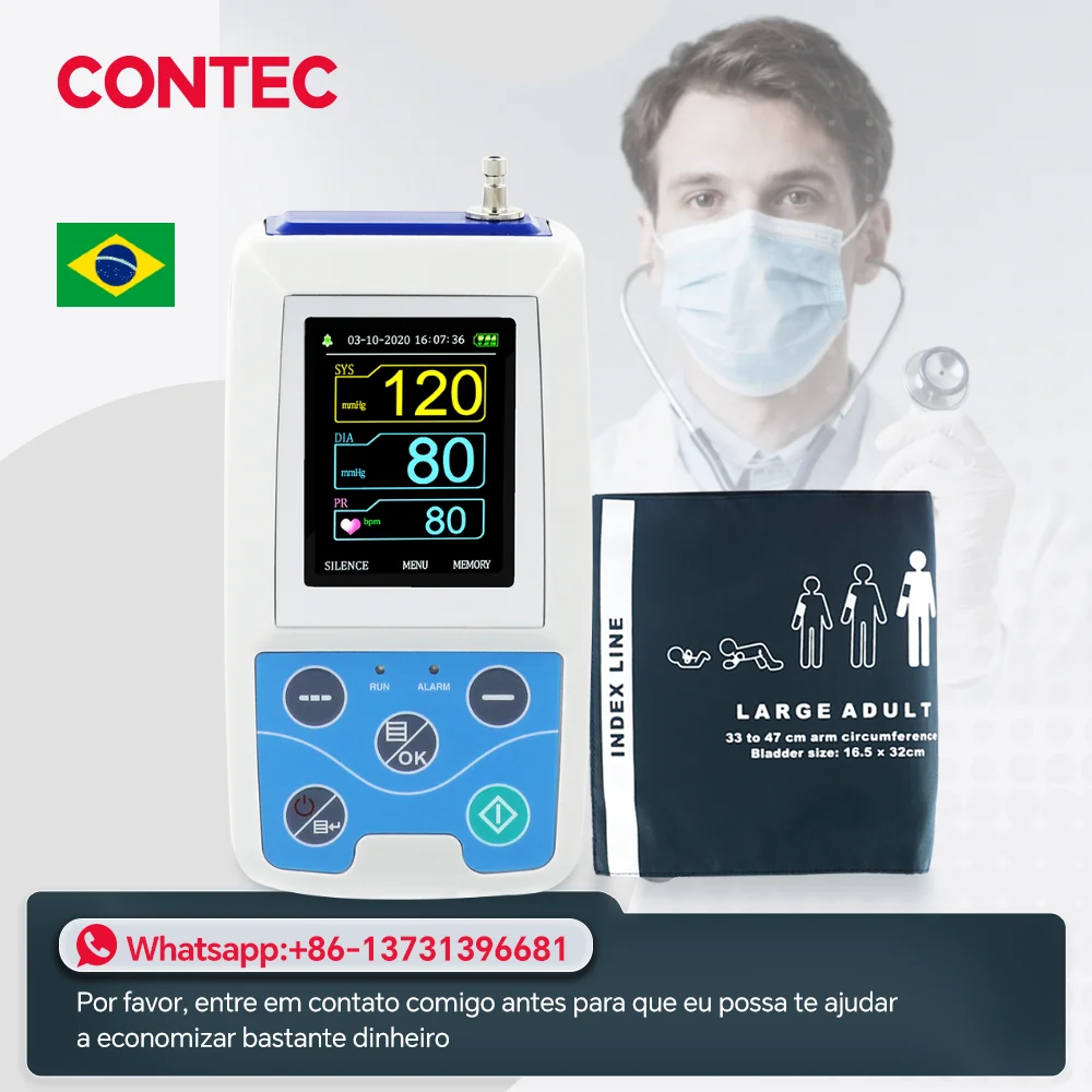 CONTEC ABPM50 Monitor Digital de Pressão Arterial Dinâmico 24 Horas com Software para PC e Braçadeira para Adultos
