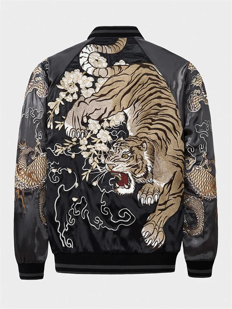 S101 Tiger Heavy Embroidery Jackets For Man Raglan Sleeve Zipper Autumn High Quality Comfortable Polyester Chamarras Para Hombre