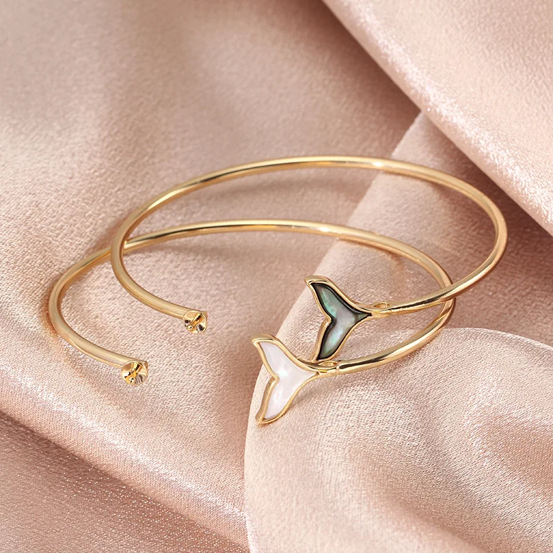 14k Gold-wrapped Fritillary Fishtail Pearl Bracelet Open Bracelet DIY Accessories Handmade Accessories Temperament Fashion Women
