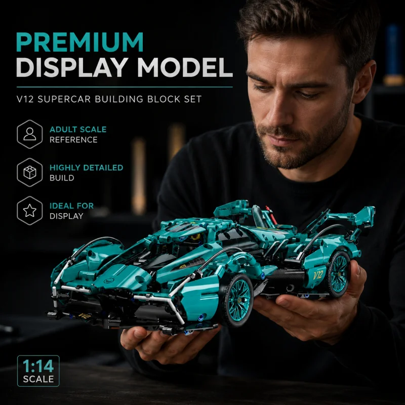 

1:14 Teal Racing Sports Car Building Blocks Set 36cm Technic Supercar Model Kit Creative Assembly Toy Gift for Kids Adults