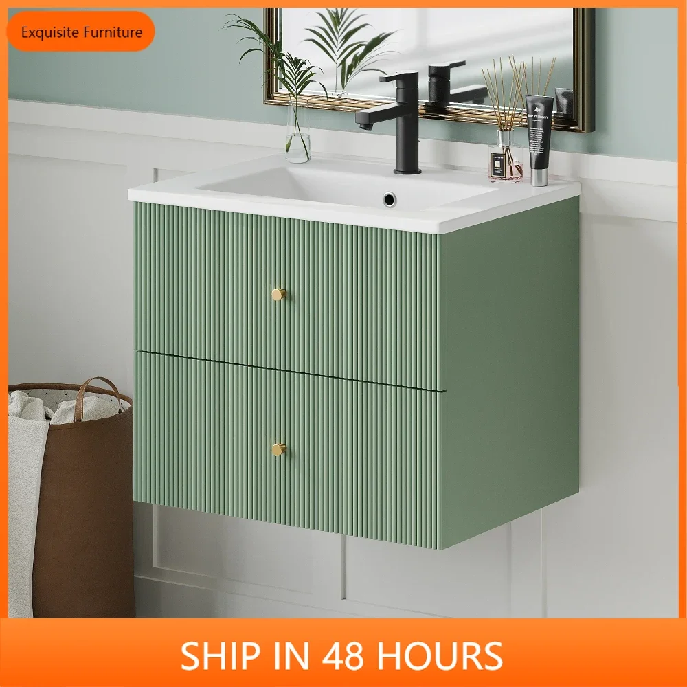 

24 Inch Wall Mounted Bathroom Vanity with 2 Drawers - Ideal for Small Bathrooms，Single Sink Bathroom Vanity，Lava Manos De Baño