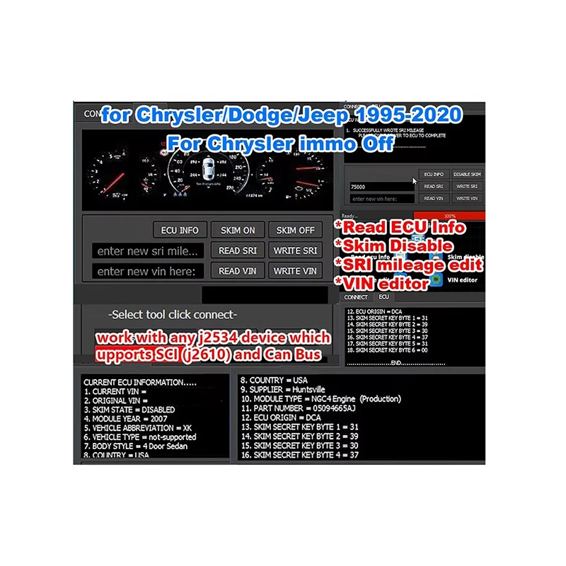 Programa de software APNT para Chrysler IMMO OFF funciona com qualquer dispositivo J2534 que suporta SCI (j2610) e Can Bus