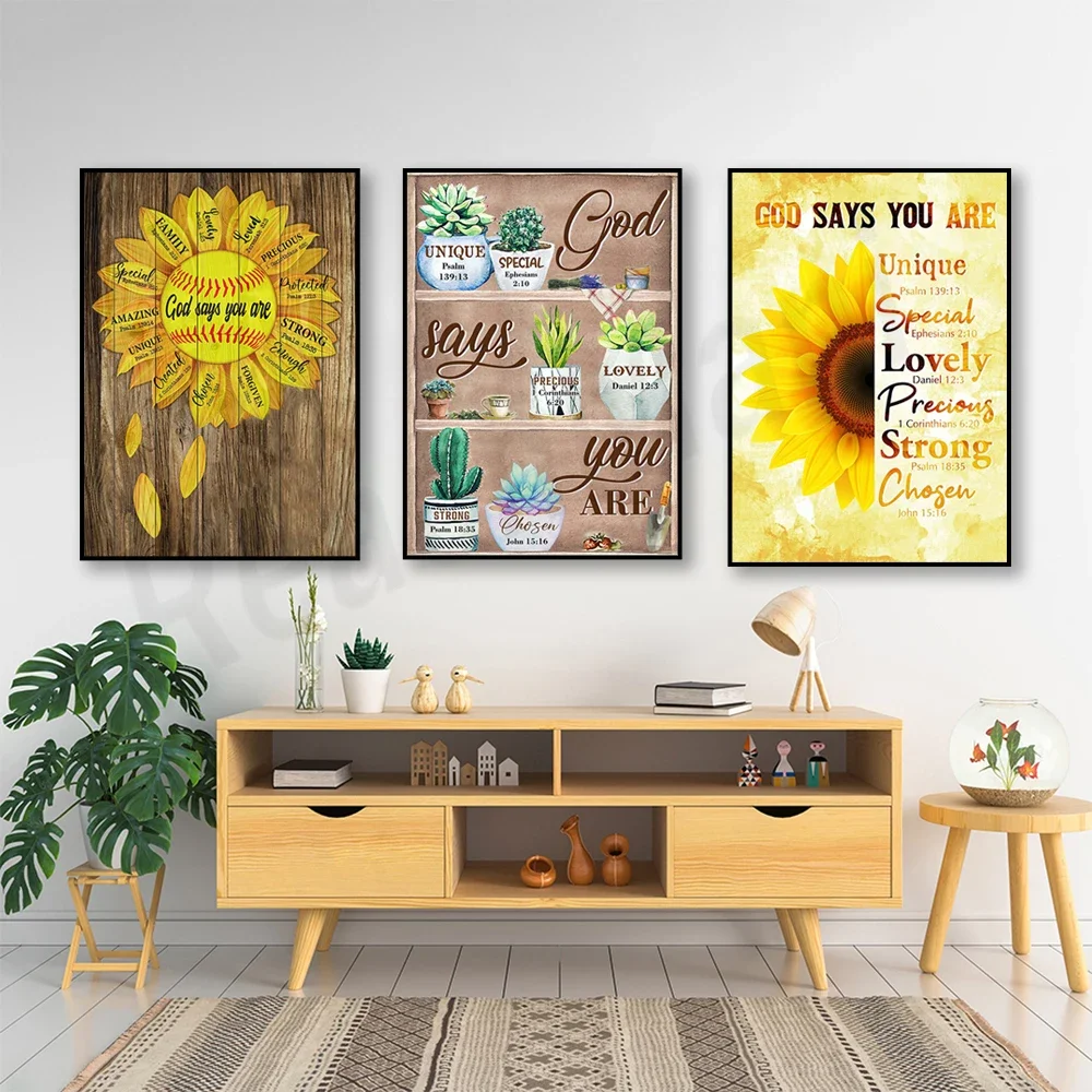 Succulent, Sunflower Poster, Rustic Daisy God Said You Are Wall Art, Inspirational Quote - Bible Verse Decor, Daisy Flower Poste