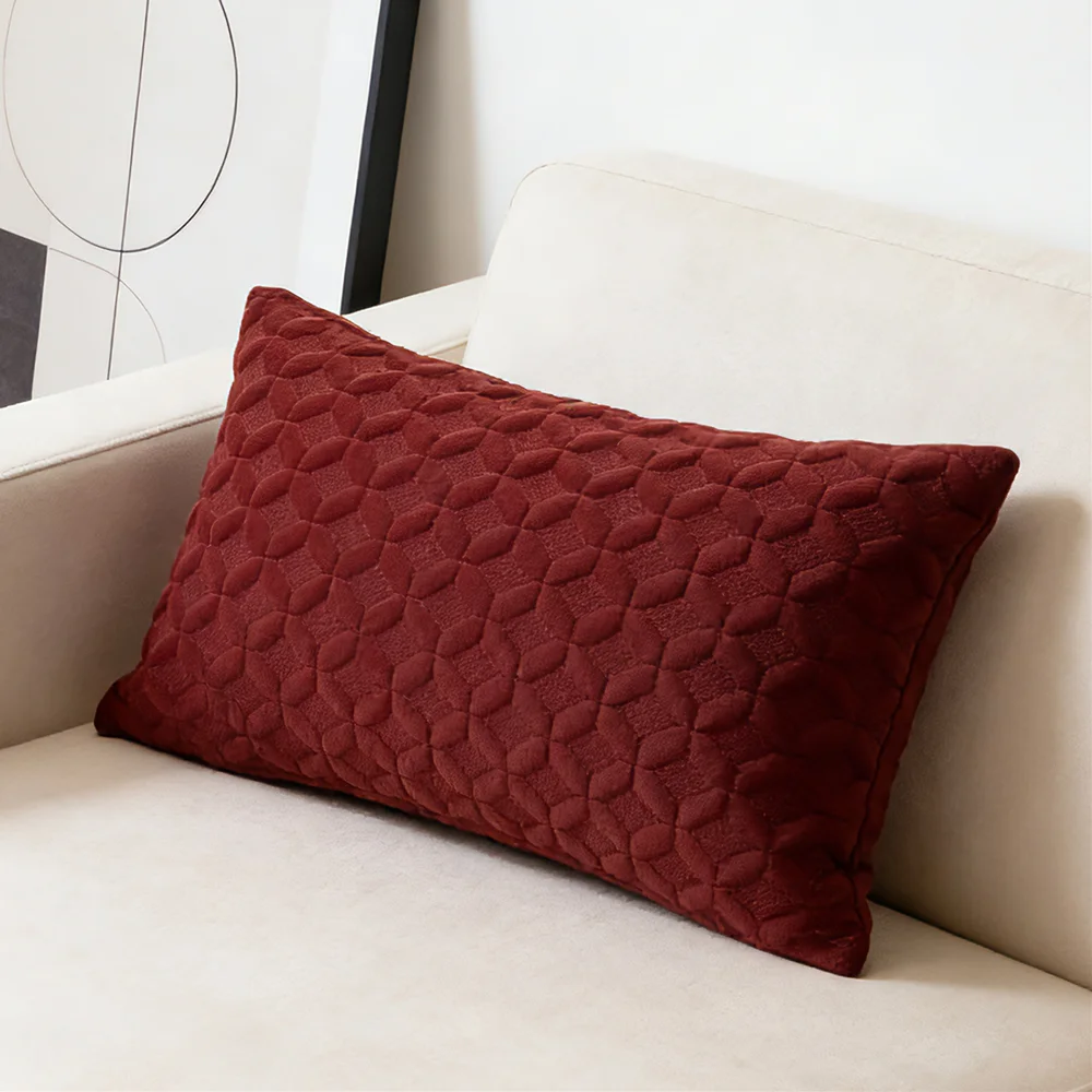 Vintage Burgundy Embroidery Velvet Armchair Sofa Throw Pillow Case 45x45cm Home Room Decor Lumbar Cushion Cover 1 Piece Pack