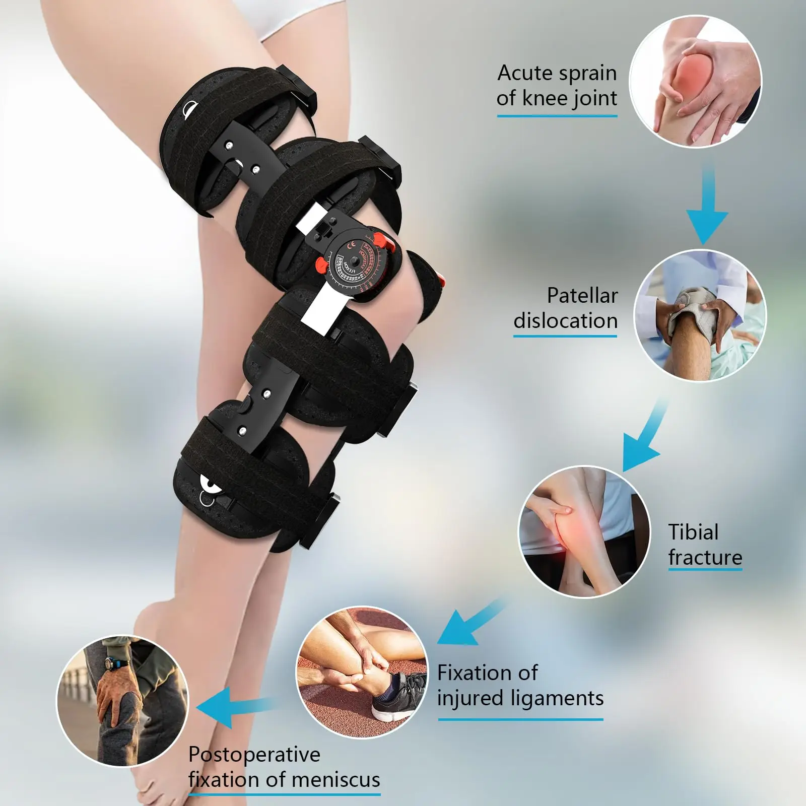 Unloader Knee Brace Hinged ROM Knee Brace Post OP Knee Immobilizer for ACL, MCL and PCL Injury, Orthopedic Rehab, Meniscus Tear